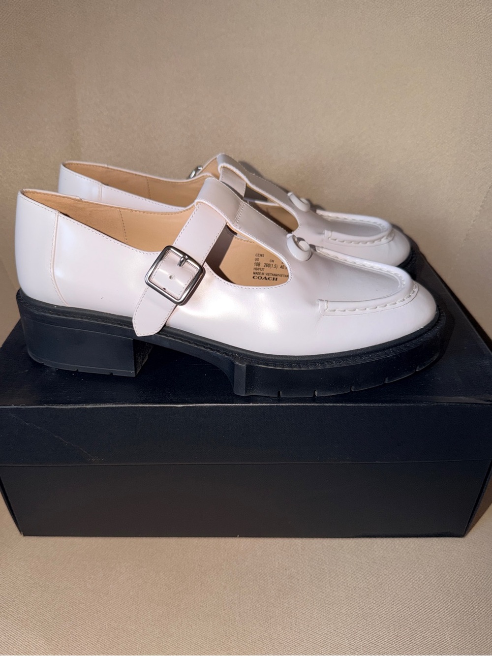 COACH Liv Leather T-Strap Mary Jane Loafers, White - Size 10 Women’s - Picture 5 of 10